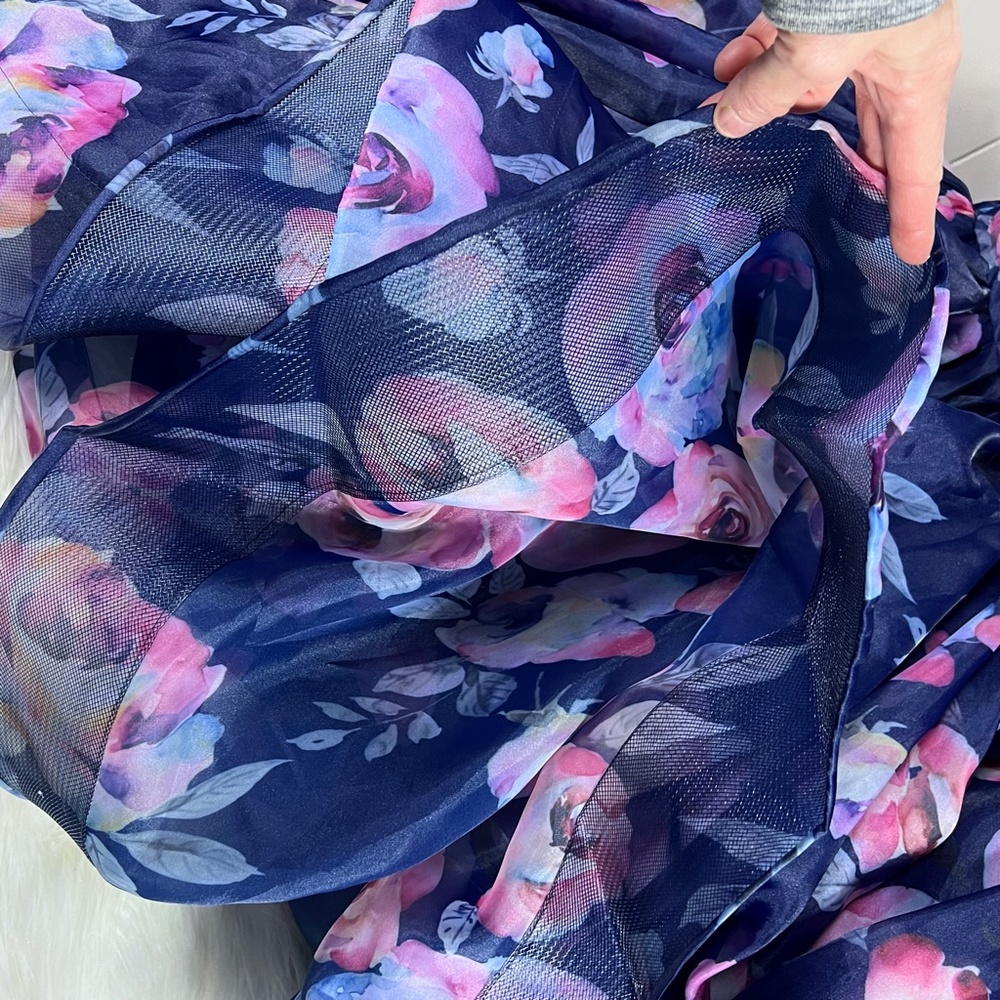 🚫SOLD! NEW! |•MADISON JAMES•| Navy Floral Print Two Piece Formal Prom Dress - Picture 11 of 12